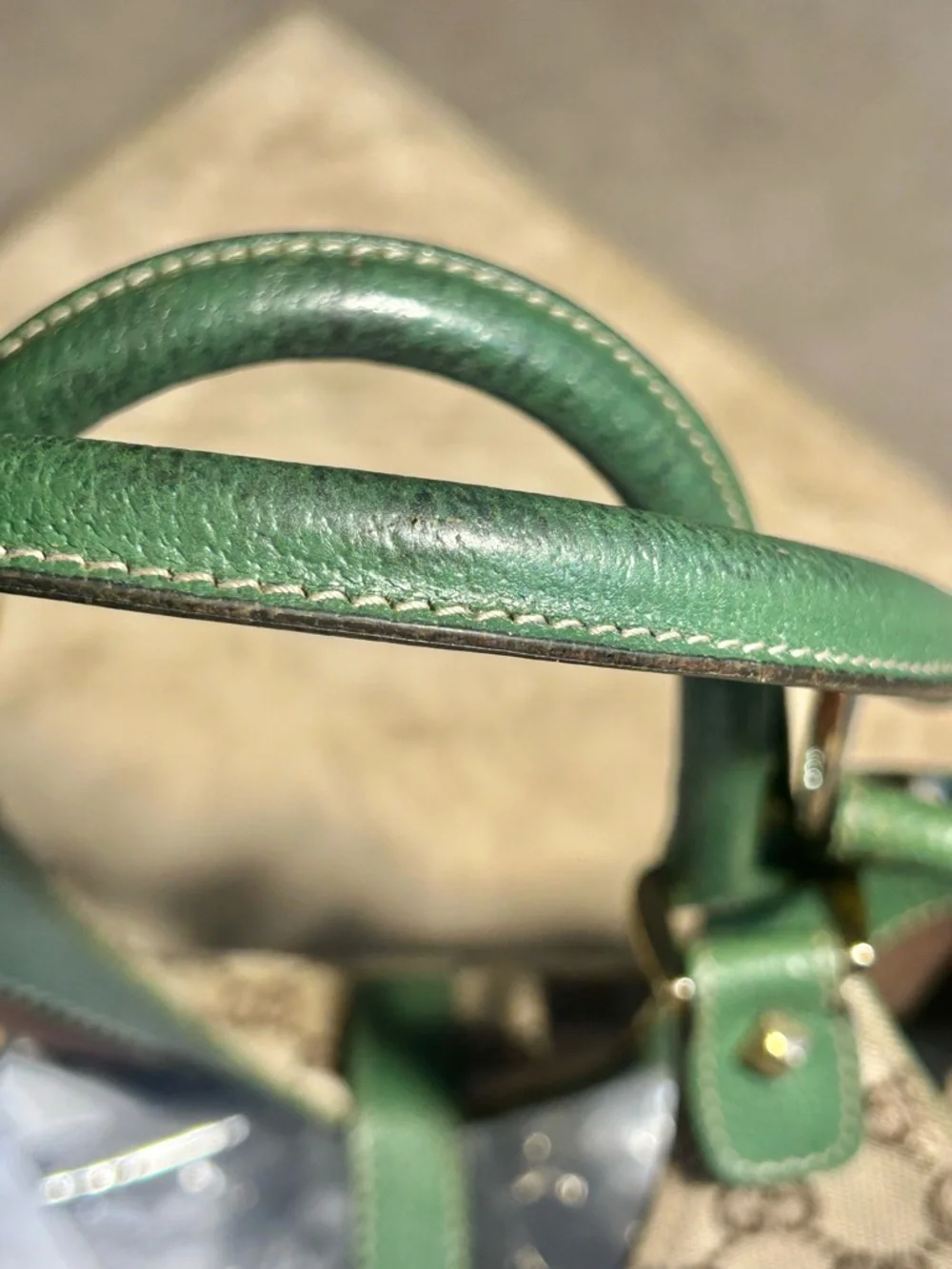 Gucci Jackie Bardot GG Hobo Shoulder
Bag - Green Leather Trim - Gold Hardware - Picture 7 of 16